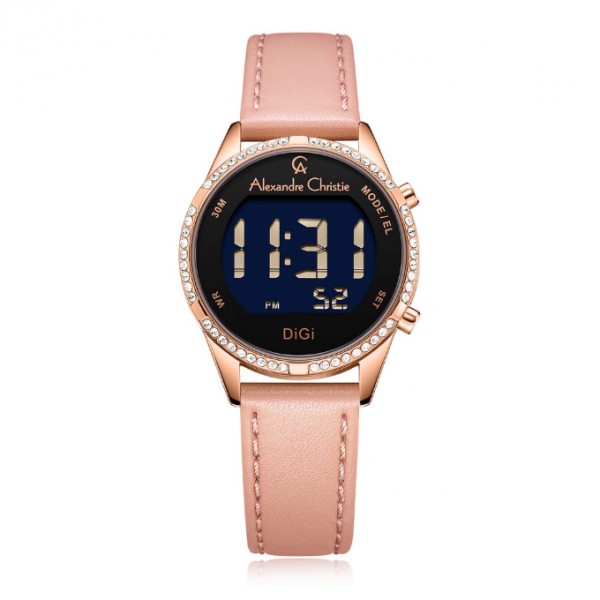 Alexandre Christie AC 9354 Rosegold Pink Leather Diamond Digital LHLRGBAPN